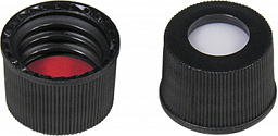 N10 PP Cap, black, center hole, SIL/PTFE, pk/100