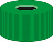 N 9 PP screw cap, green, center hole, pk/100